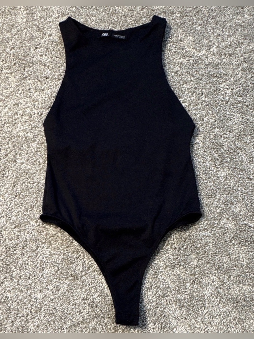 ZARA Black Sleeveless High Neck Thong Bodysuit Women's Top - Picture 1 of 3
